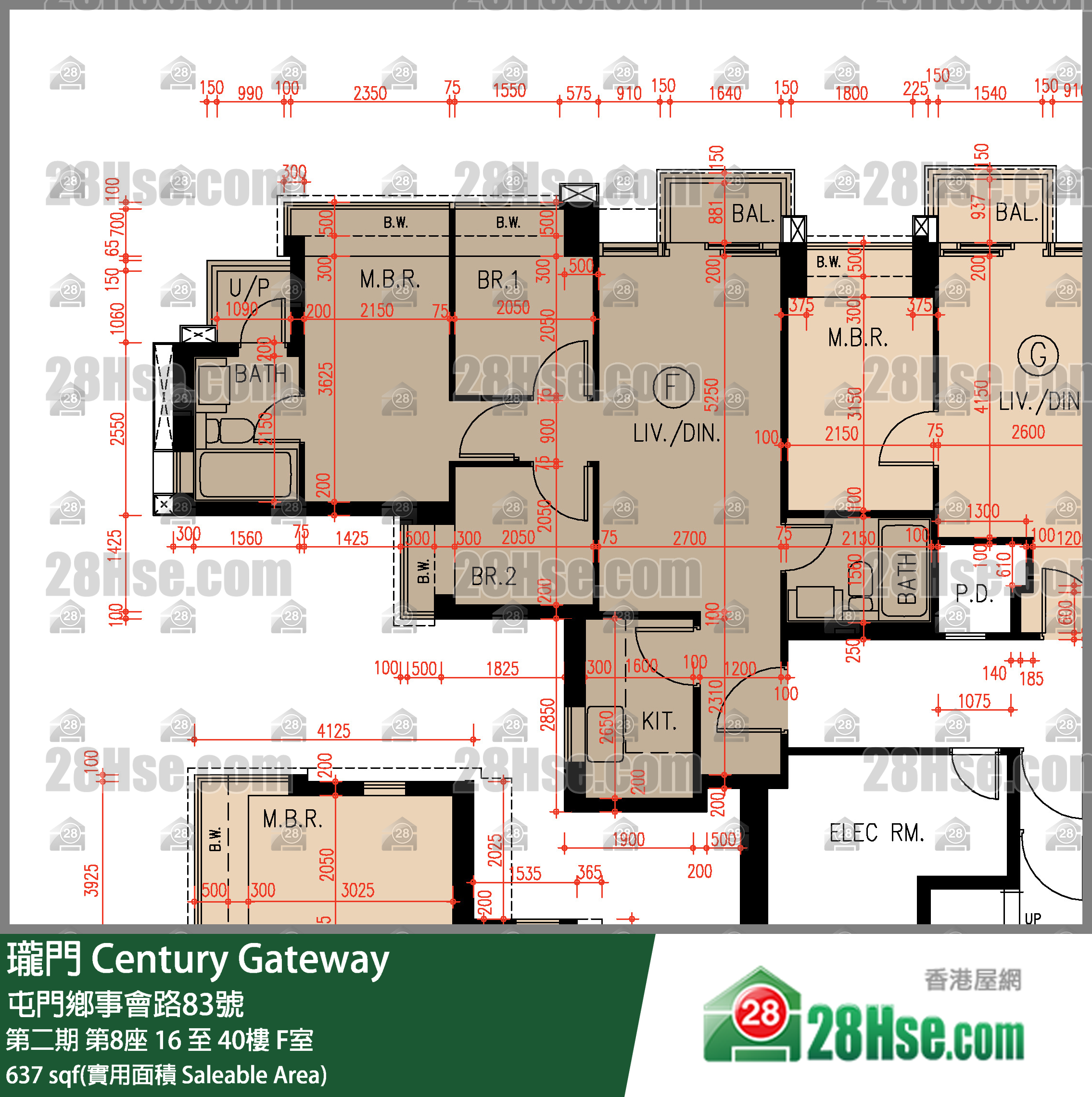 瓏門 單位平面圖(由 28Hse 提供)