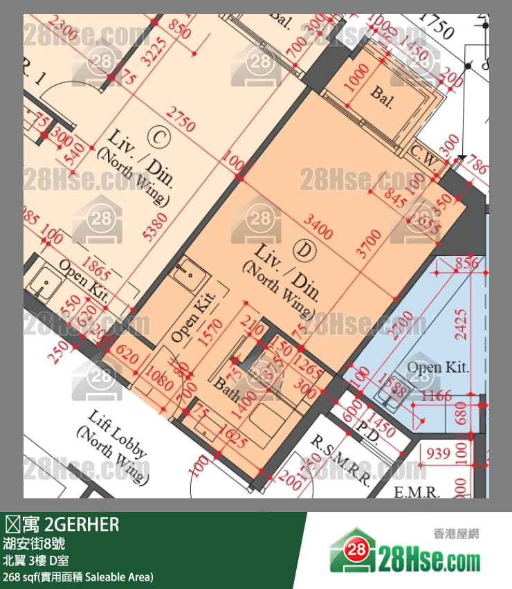 䨇寓 北翼 3樓 D室 平面圖