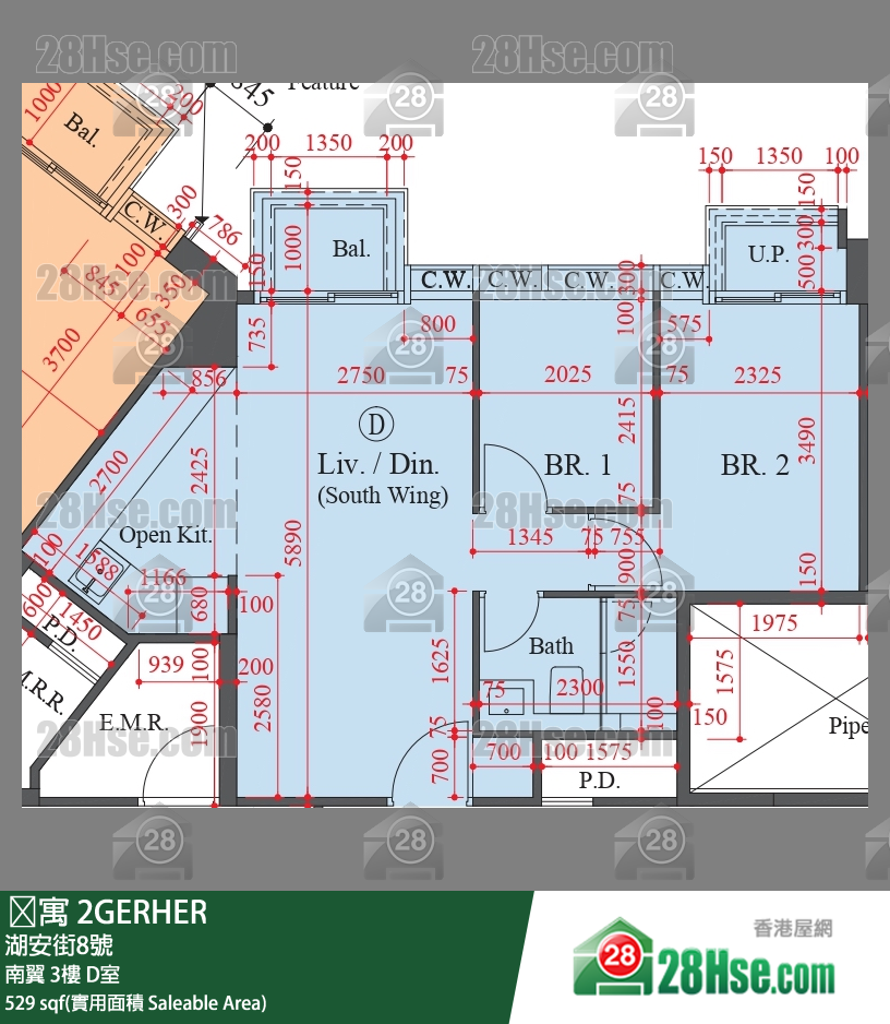 䨇寓 南翼 3樓 D室 平面圖