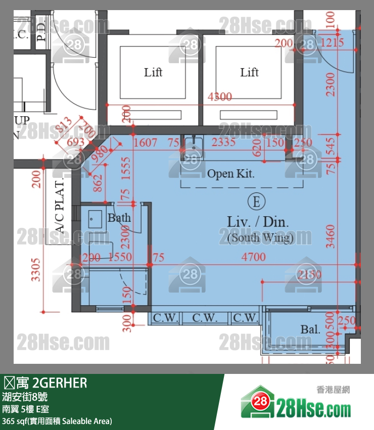 䨇寓 南翼5樓 E室 平面圖