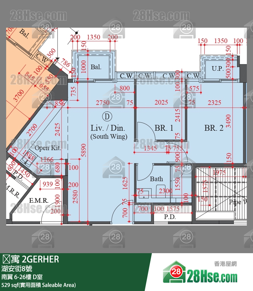 䨇寓 南翼21樓 D室 平面圖