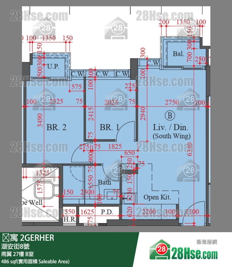 䨇寓 南翼 27樓 B室 平面圖