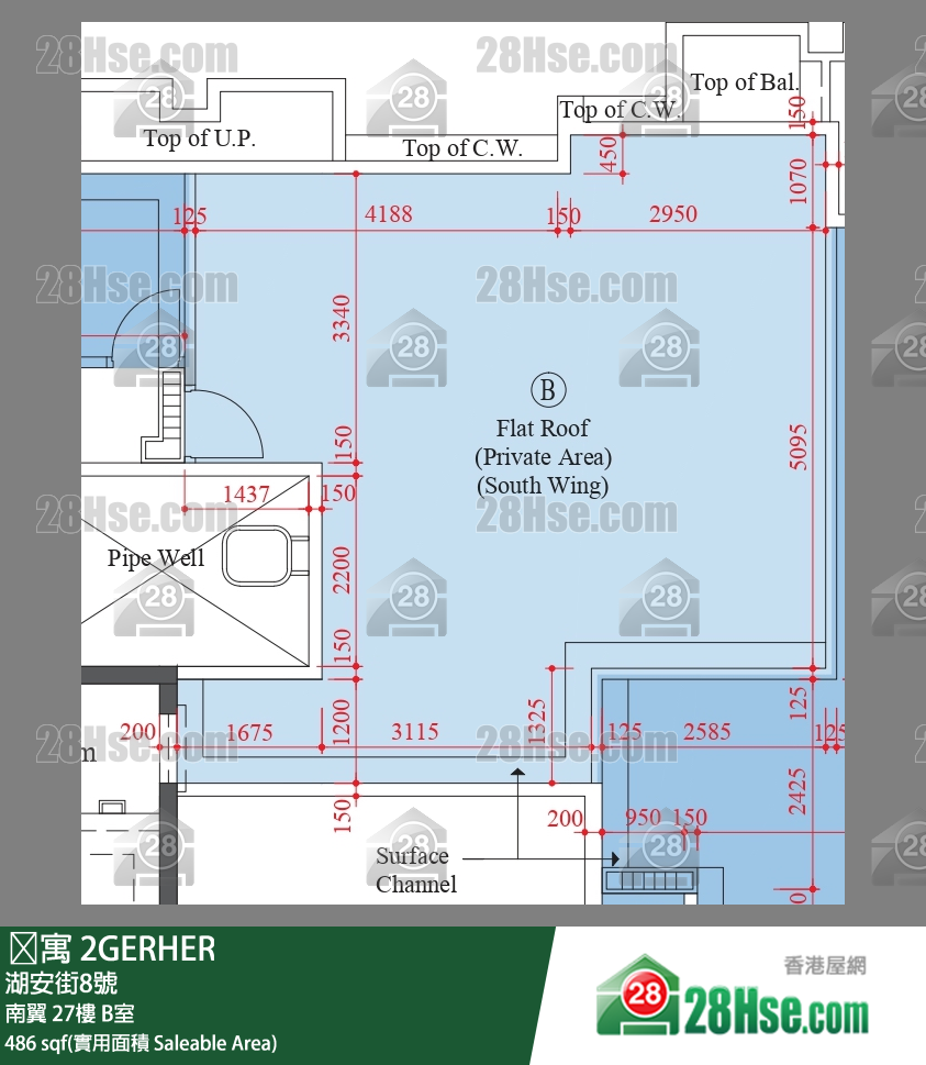 䨇寓 南翼 27樓 B室 平面圖