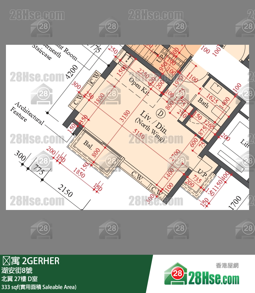 䨇寓 北翼 27樓 D室 平面圖