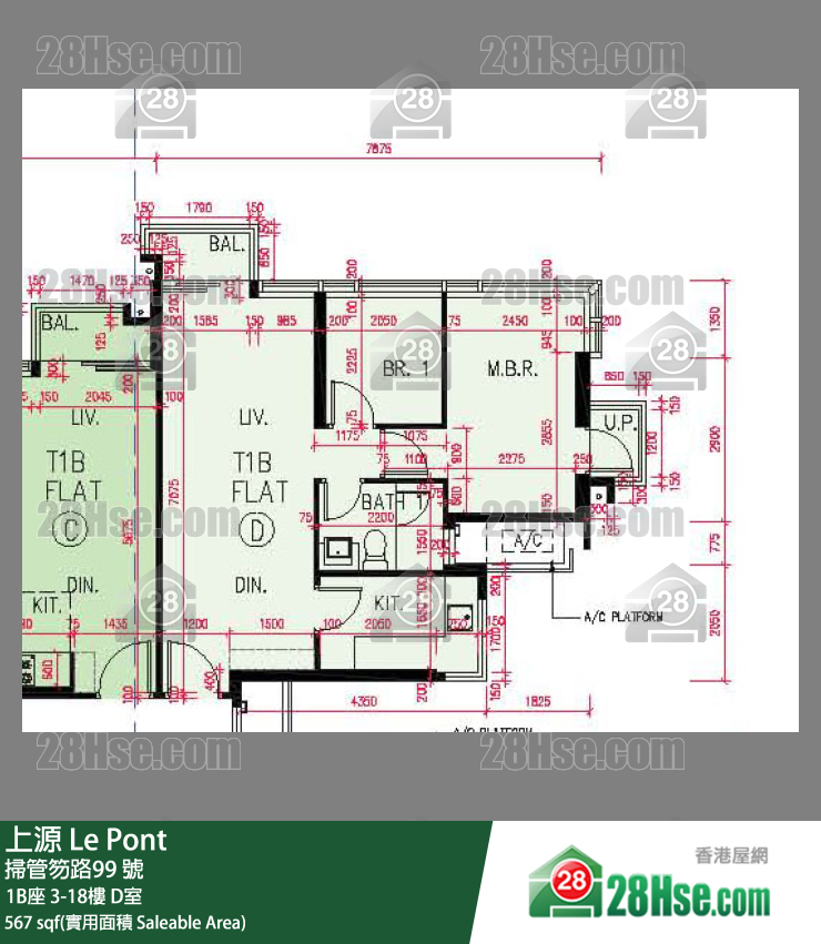 上源 大廈 1B座 16樓 D室 平面圖