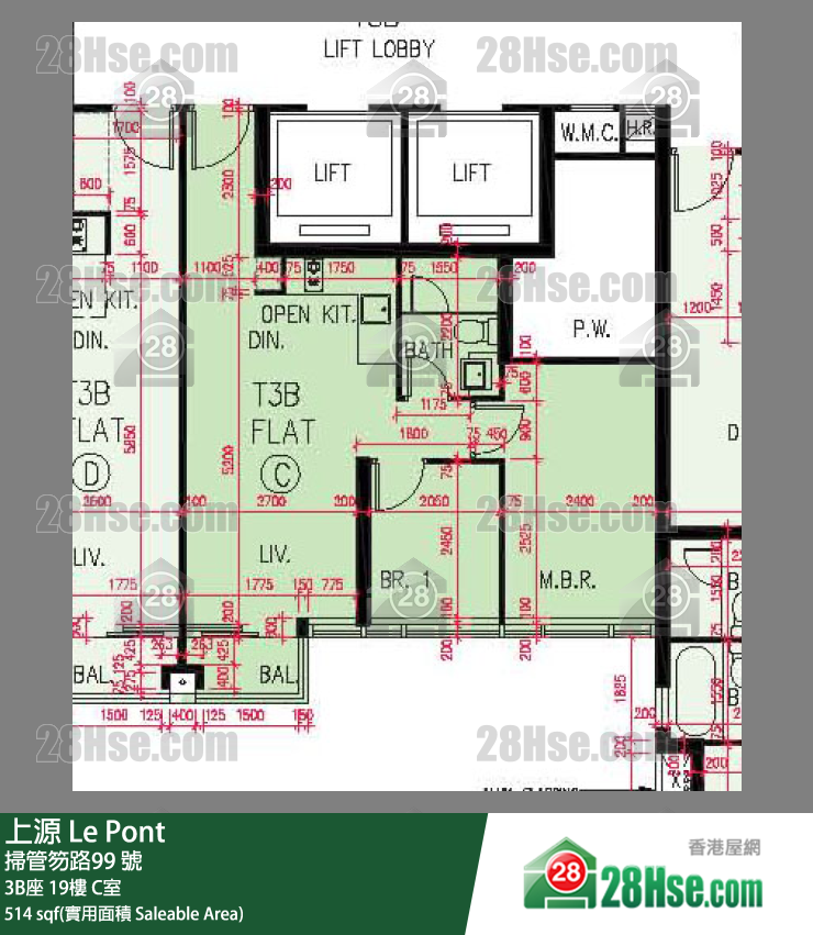 上源 大廈 3B座 19樓 C室 平面圖