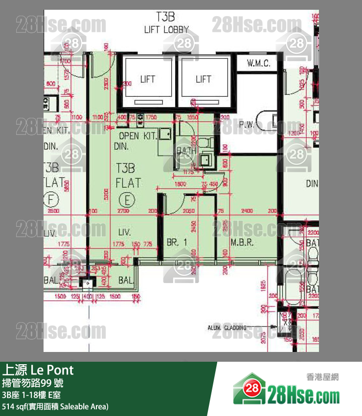上源 大廈 3B座 15樓 E室 平面圖