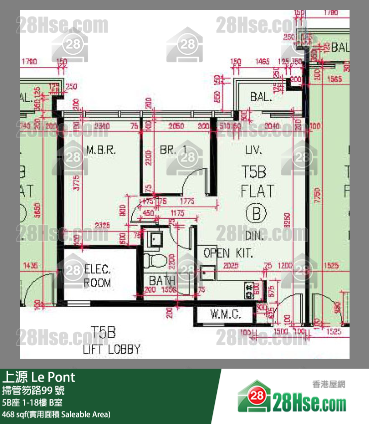 上源 大廈 5B座 9樓 B室 平面圖
