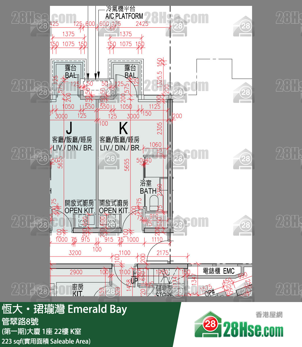緹岸 (第一期)大廈 1座 22樓 K室 平面圖