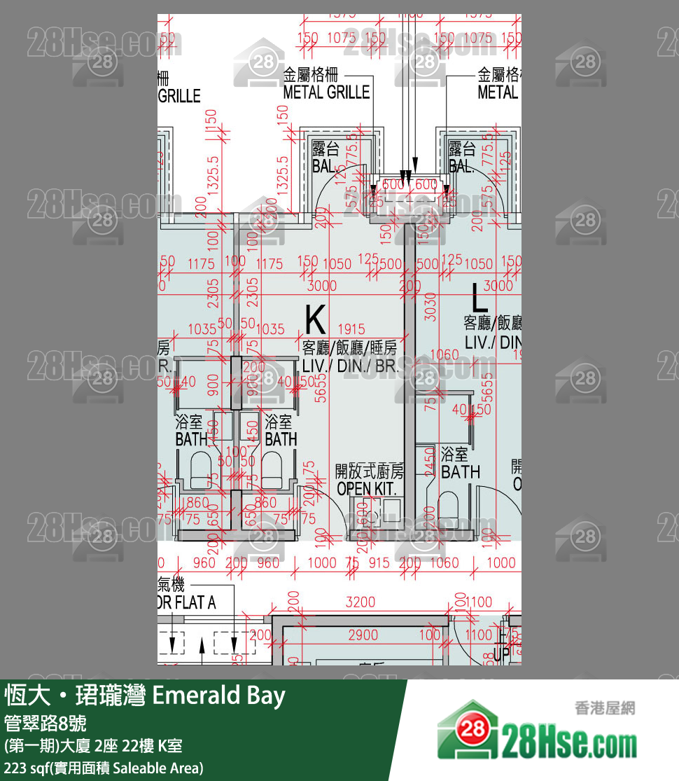 緹岸 (第一期)大廈 2座 22樓 K室 平面圖