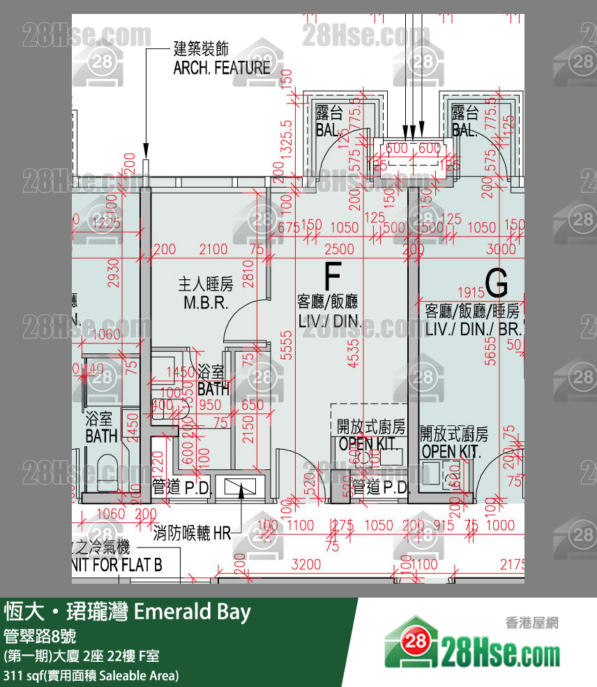 缇岸 (第一期)大厦 2座 22楼 F室 平面图