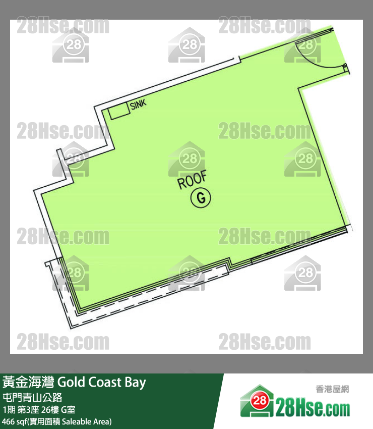 黃金海灣 1期第3座26樓 G室 平面圖