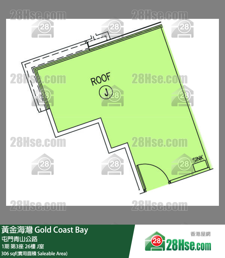 黃金海灣 1期第3座26樓 J室 平面圖