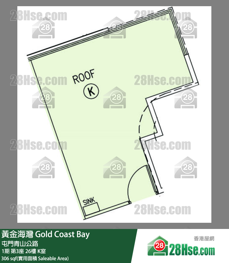 黃金海灣 1期 第3座 26樓 K室 平面圖