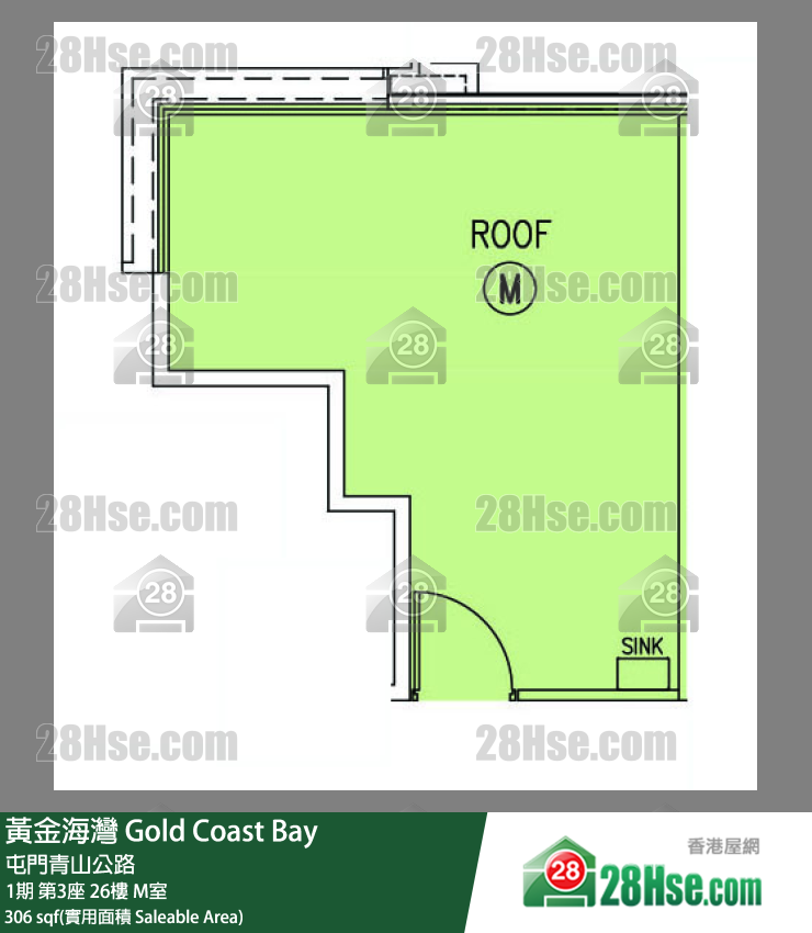黃金海灣 1期第3座26樓 M室 平面圖