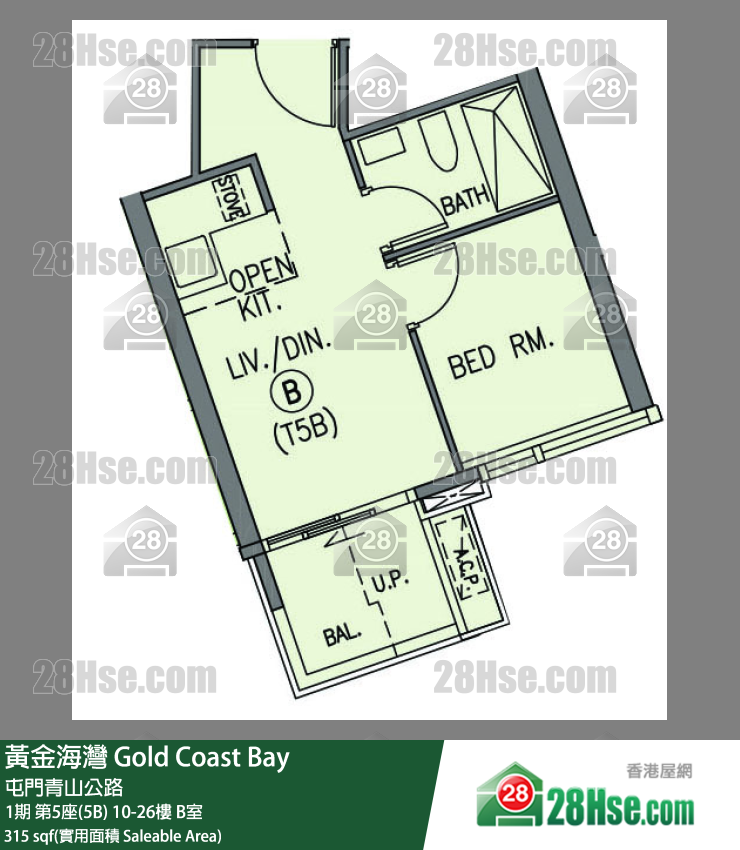 黃金海灣 1期 第5座(5B) 19樓 B室 平面圖