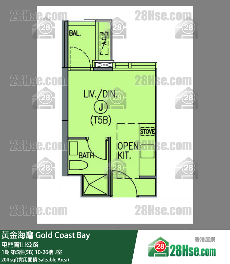 黃金海灣 1期 第5座(5B) 10樓 J室 平面圖