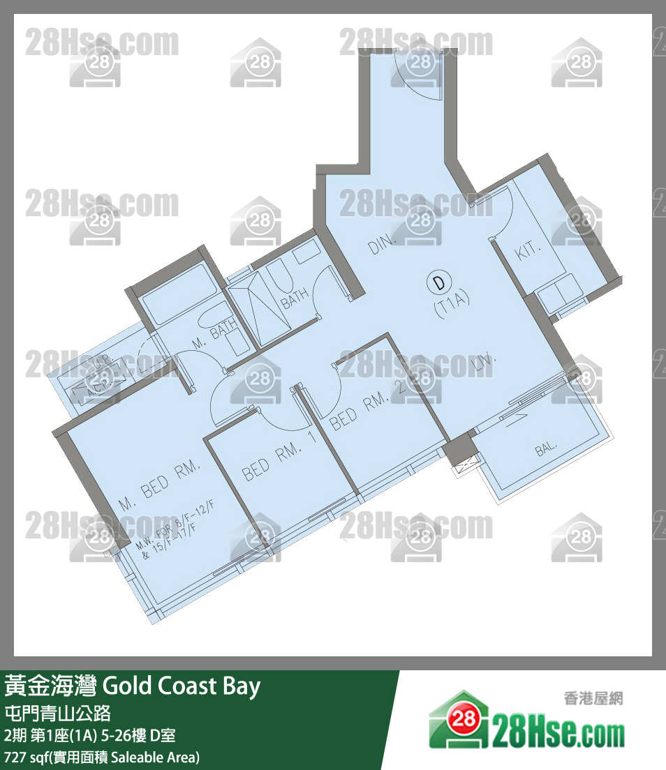 黃金海灣 2期第1座(1A)15樓 D室 平面圖