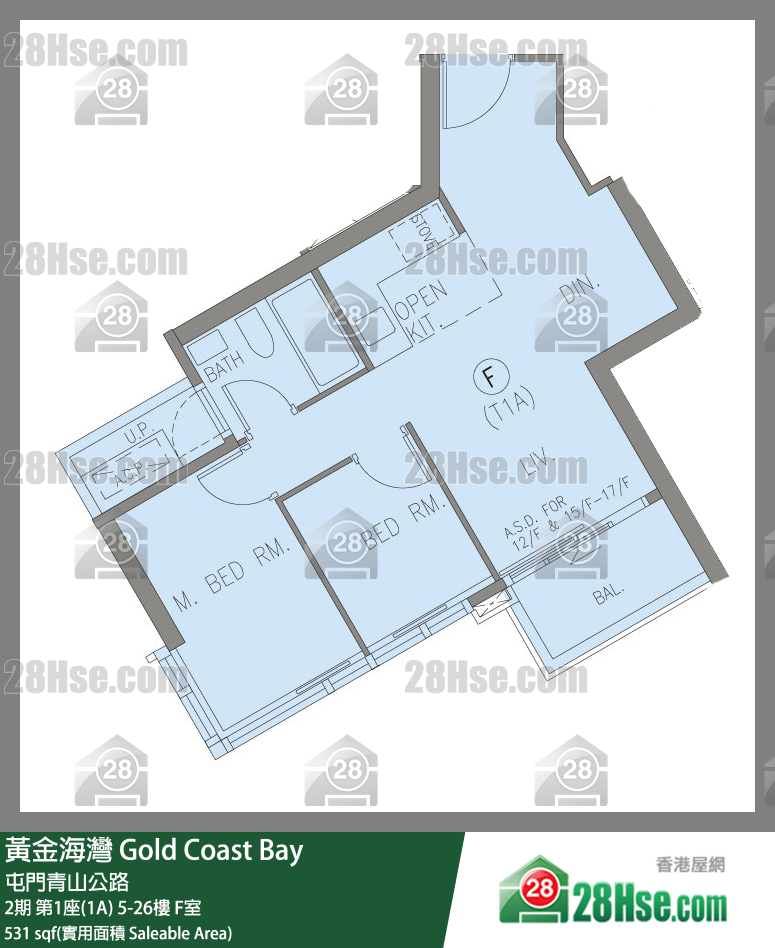 黃金海灣 2期第1座(1A)10樓 F室 平面圖