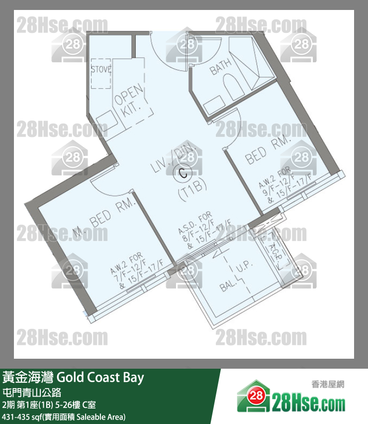 黃金海灣 2期第1座(1B)12樓 C室 平面圖