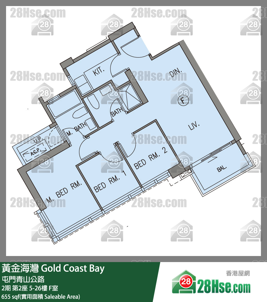 黃金海灣 2期第2座26樓 F室 平面圖