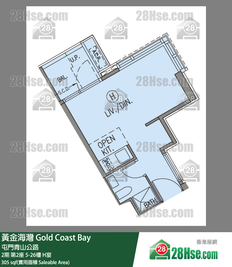黃金海灣 2期第2座16樓 H室 平面圖