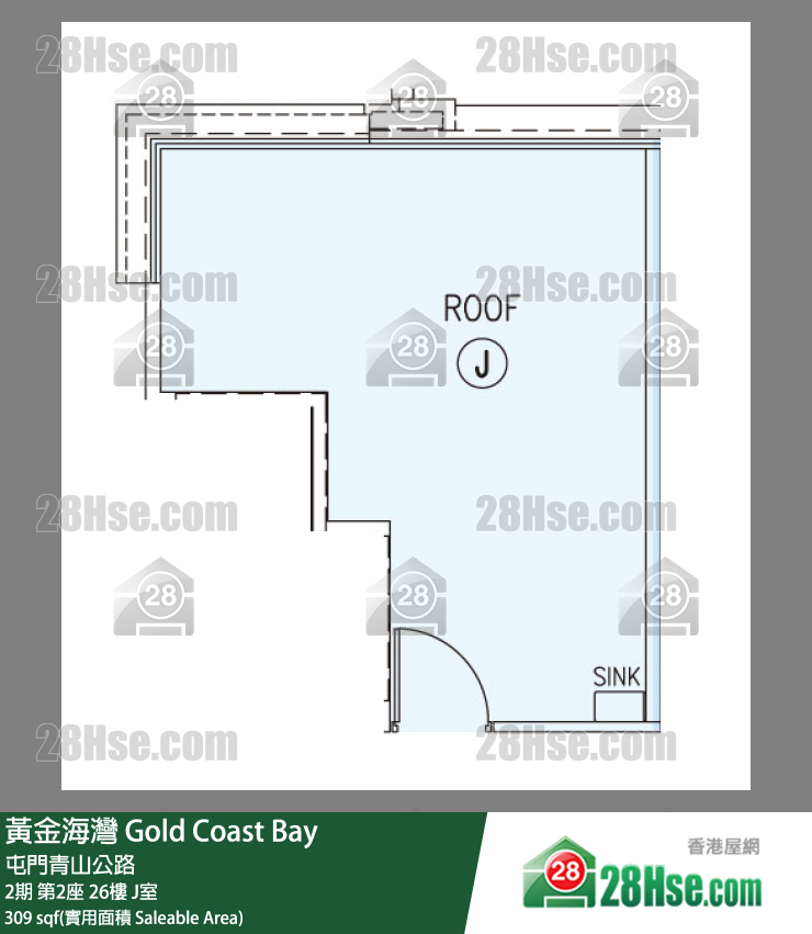 黃金海灣 2期第2座26樓 J室 平面圖