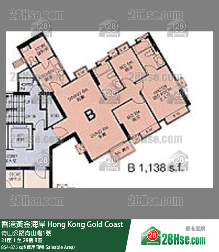 香港黃金海岸 21座27樓 B室 平面圖
