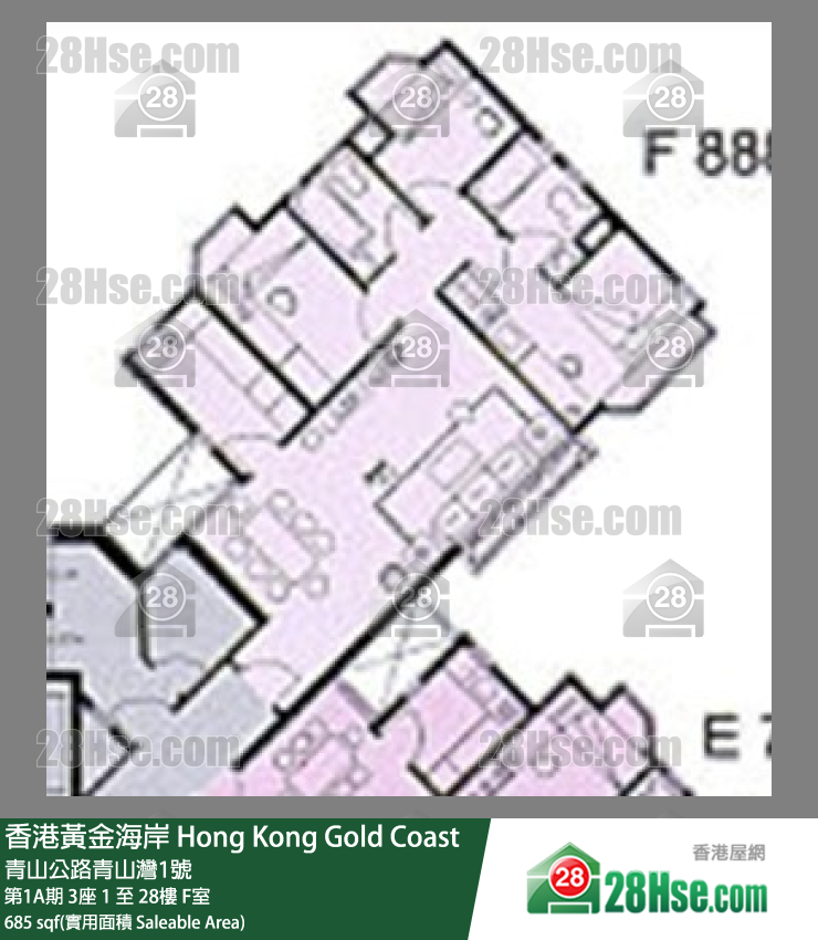 香港黃金海岸 第1A期 3座8樓 F室 平面圖