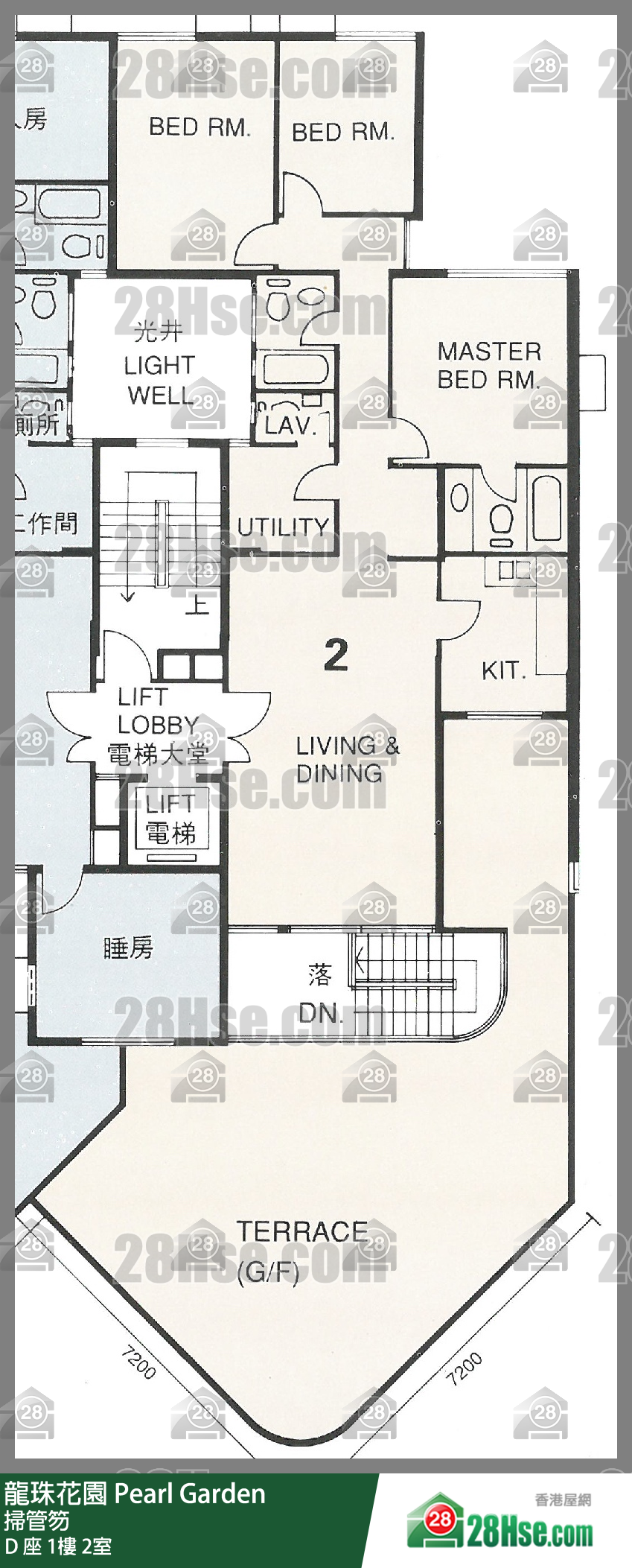 龍珠花園 D 座1樓 2室 平面圖