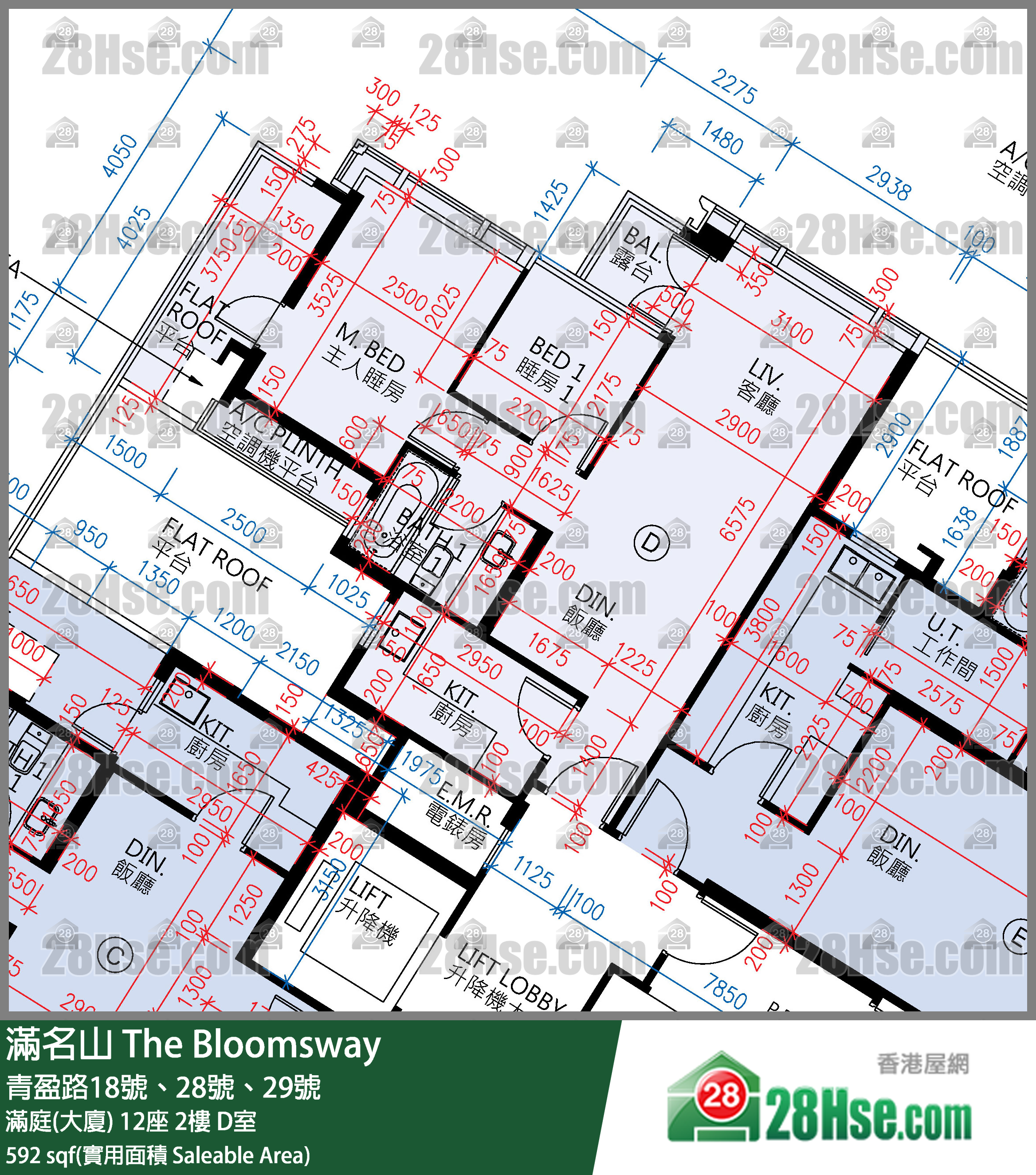 滿名山 滿庭(大廈) 12座 2樓 D室 平面圖