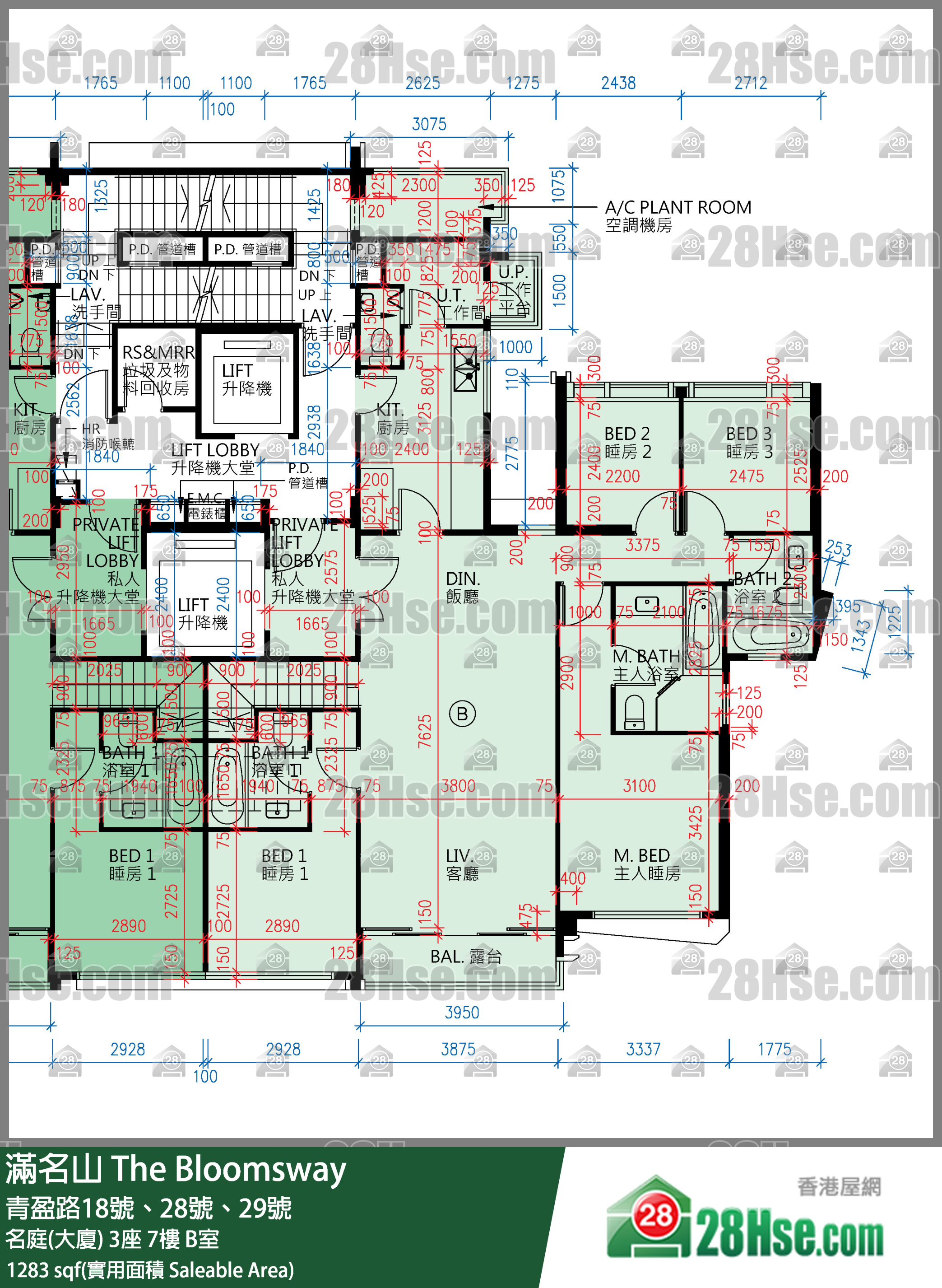 满名山 名庭(大厦) 3座 7楼 B室 平面图