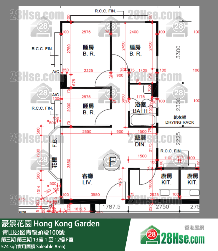 豪景花園 第三期第三期 13座4樓 F室 平面圖