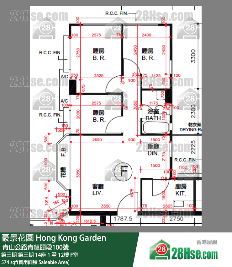 豪景花園 第三期第三期 14座11樓 F室 平面圖