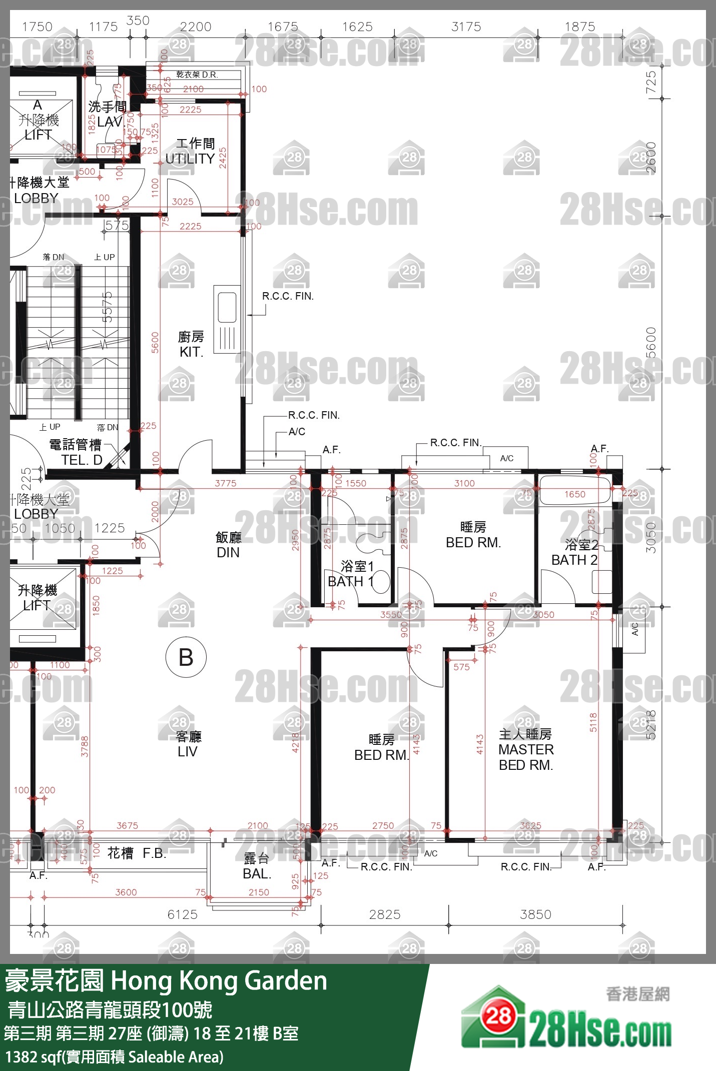 豪景花園 第三期 第三期 27座 (御濤) 21樓 B室 平面圖