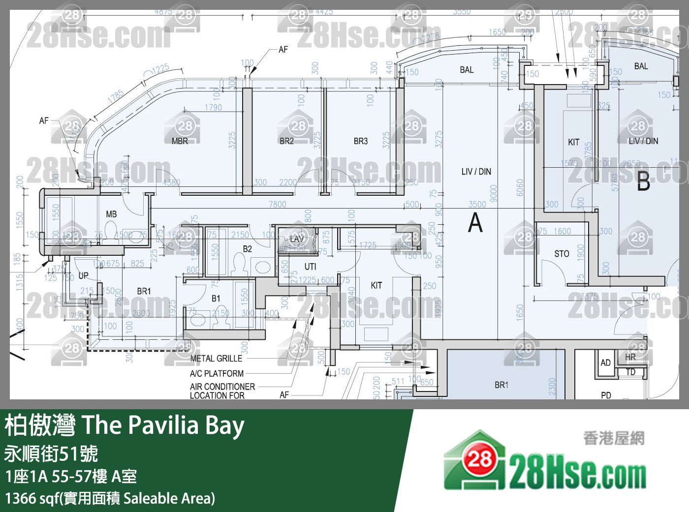 柏傲灣 1座1A 55樓 A室 平面圖