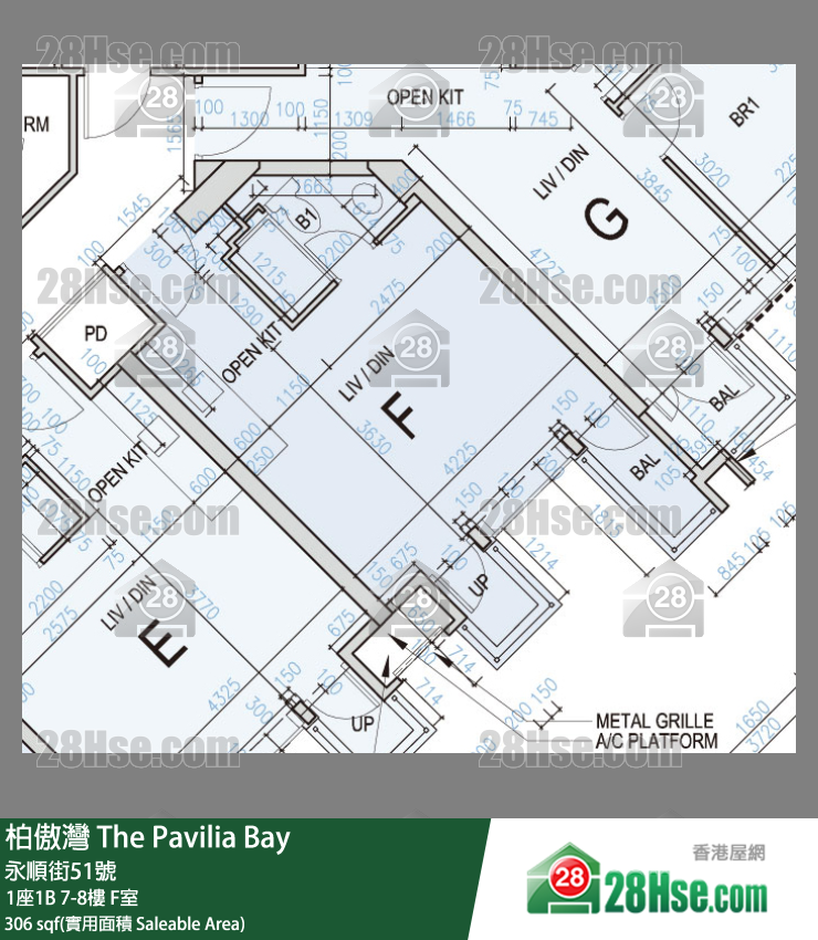 柏傲灣 1座1B 8樓 F室 平面圖