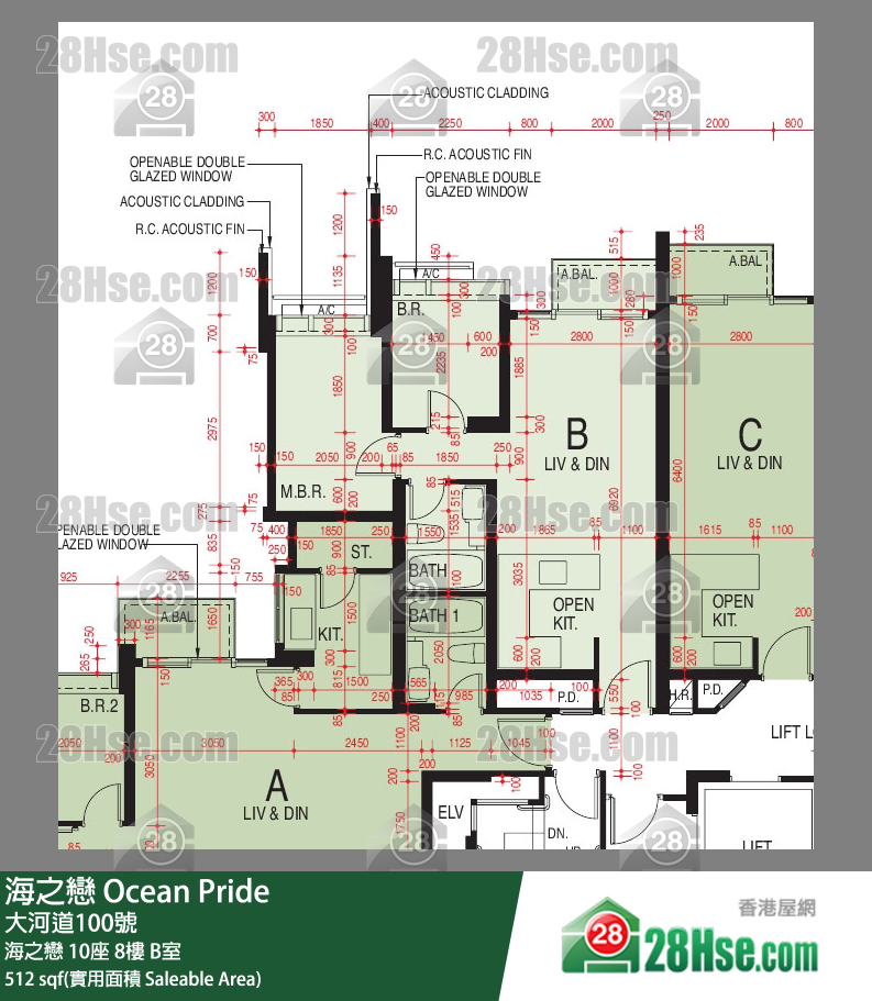 海之恋 海之恋10座8楼 B室 平面图