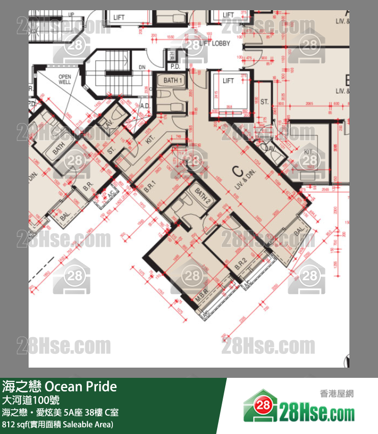 海之戀 海之戀‧愛炫美 5A座 38樓 C室 平面圖