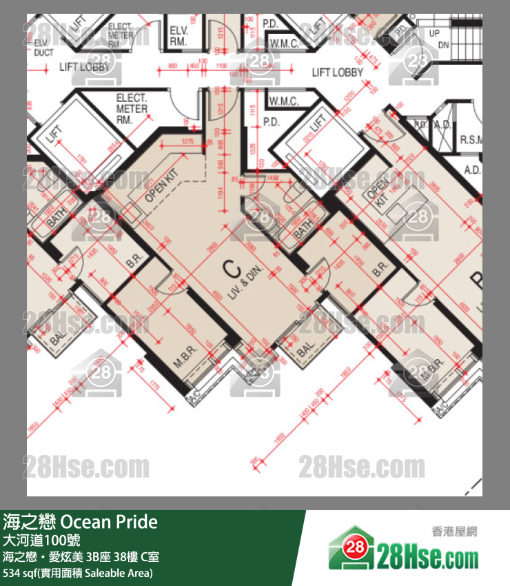 海之戀 海之戀‧愛炫美 3B座 38樓 C室 平面圖
