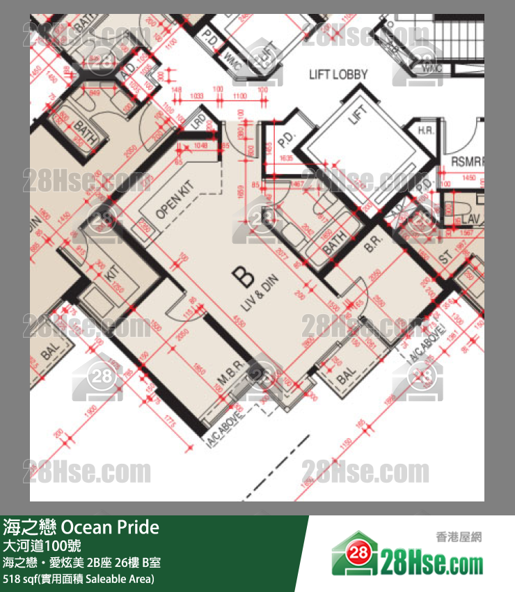 海之戀 海之戀‧愛炫美 2B座 26樓 B室 平面圖