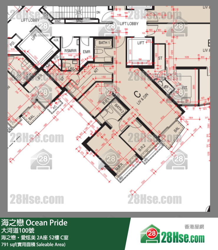 海之戀 海之戀‧愛炫美 2A座 52樓 C室 平面圖