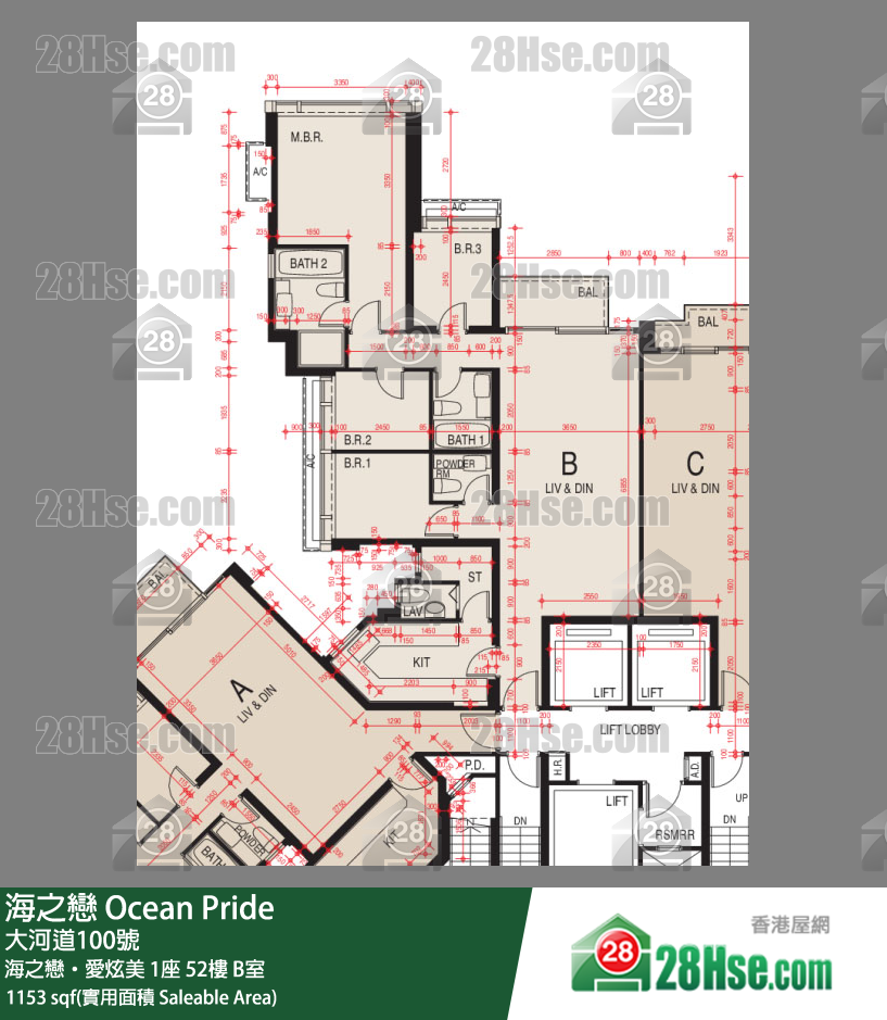 海之戀 海之戀‧愛炫美 1座 52樓 B室 平面圖