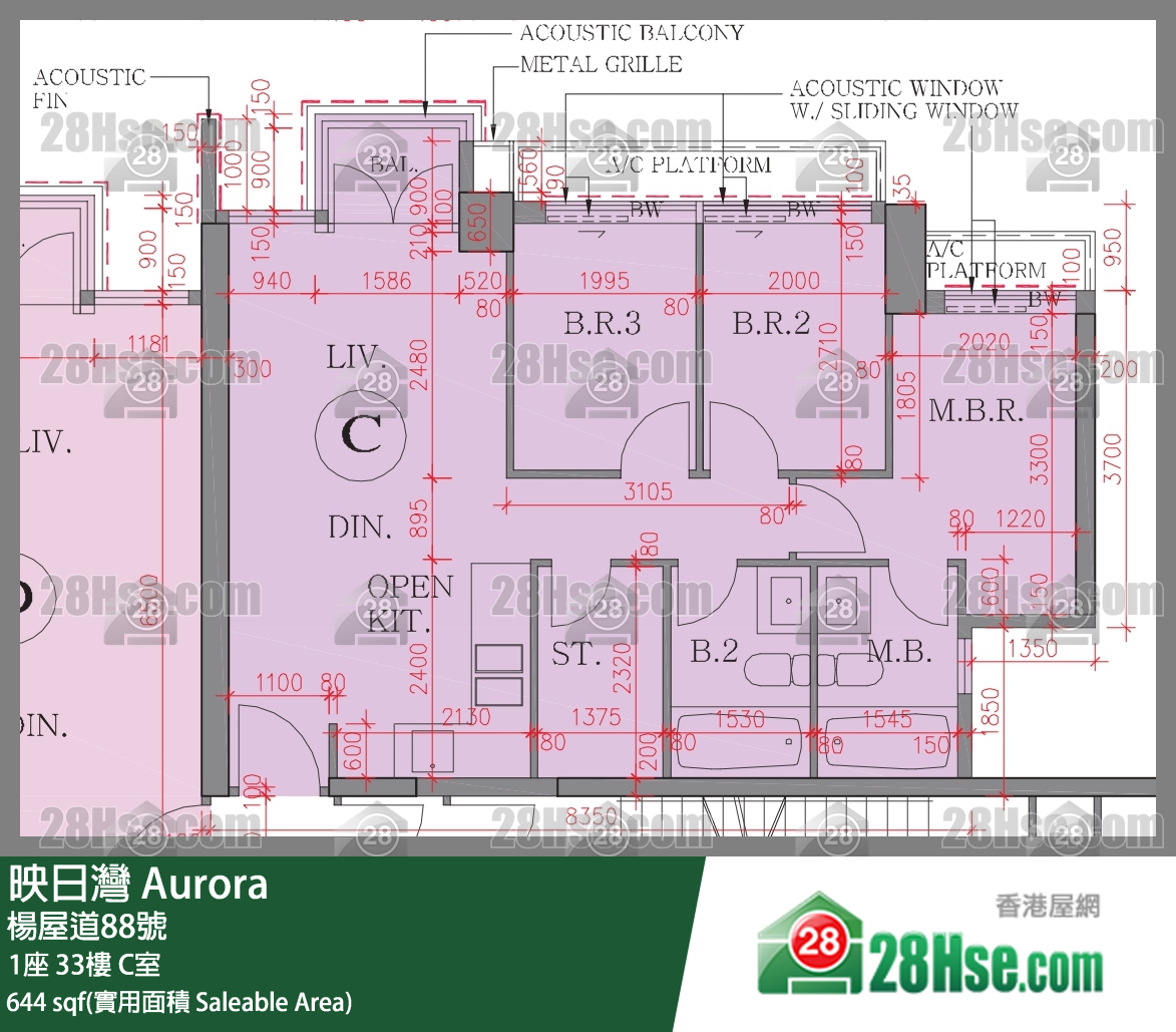映日湾 1座 33楼 C室 平面图