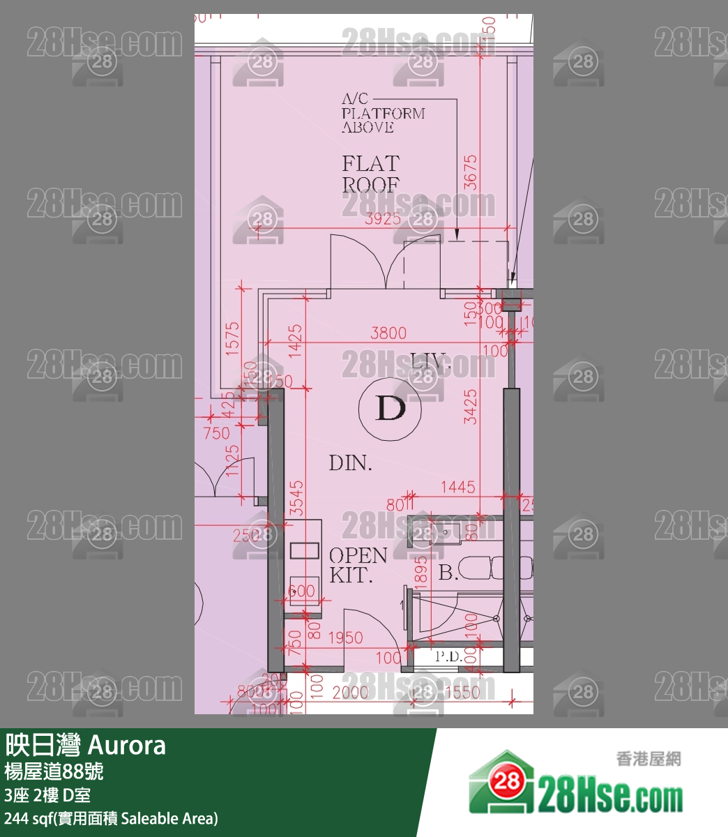 映日湾 3座 2楼 D室 平面图