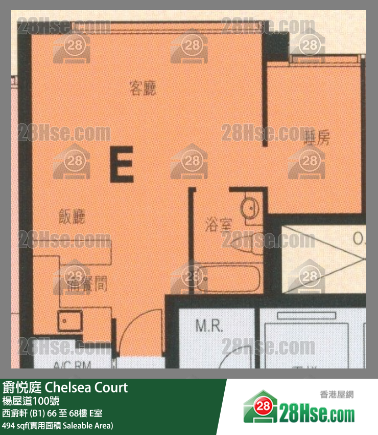 爵悅庭 西爵軒 (B1) 68樓 E室 平面圖