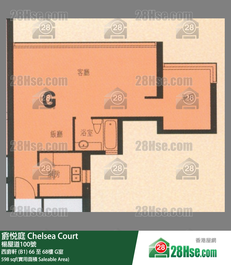 爵悅庭 西爵軒 (B1) 66樓 G室 平面圖