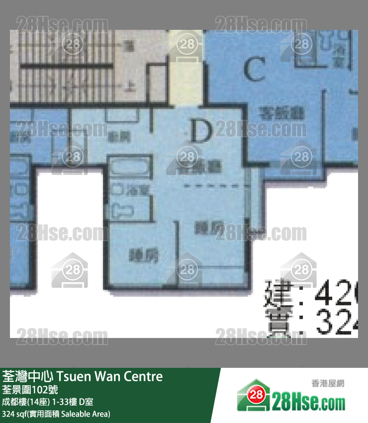 荃灣中心 成都樓(14座)22樓 D室 平面圖