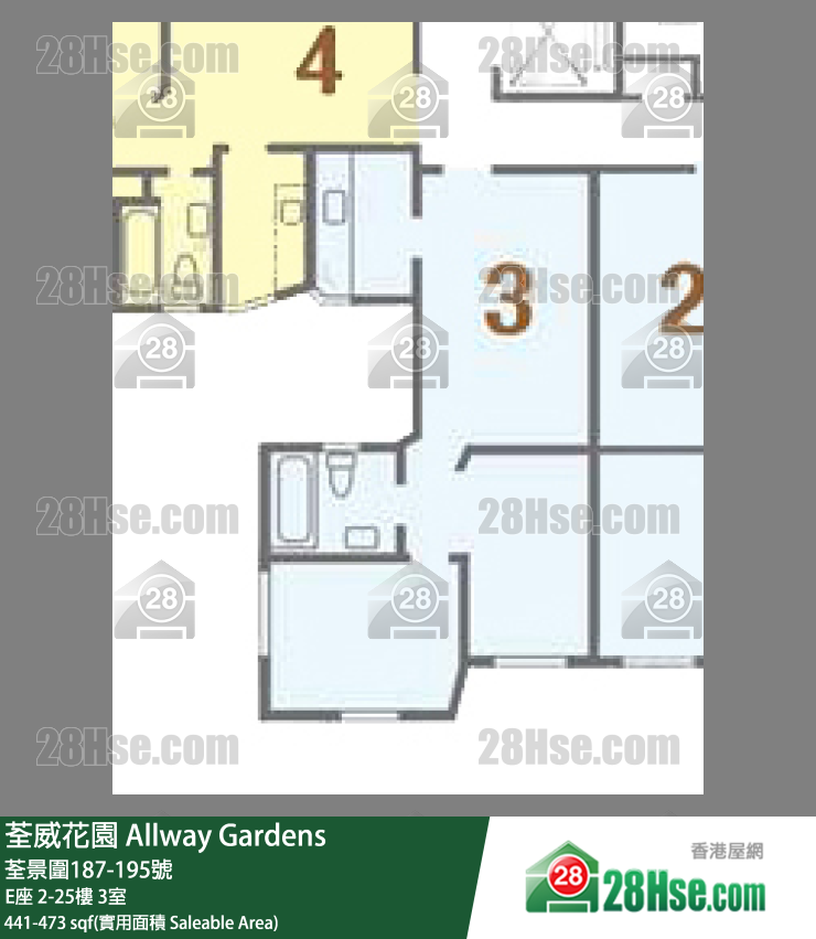 荃威花園 E座 13樓 3室 平面圖