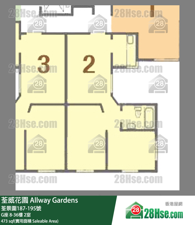 荃威花園 G座 33樓 2室 平面圖